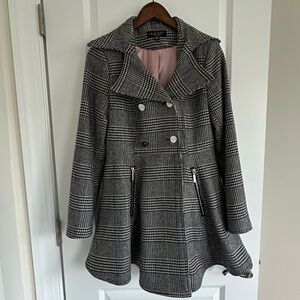 Laundry By Shelli Segal | Houndstooth Double-Breasted Skirted Wool Blend Peacoat